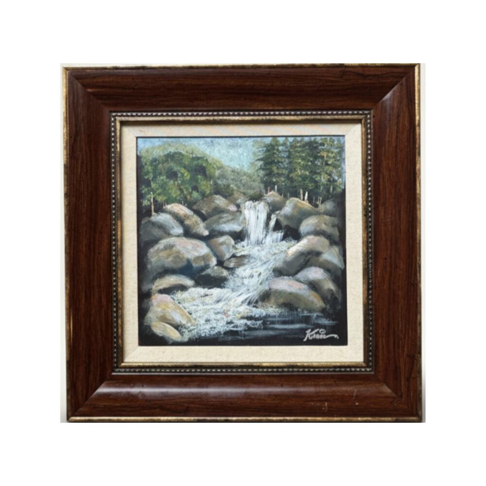 Vintage Signed Original Oil Painting Waterfall Landscape Framed 19x19 Art